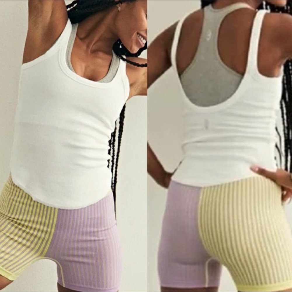 Free People Step One Ribbed Tank In Painted White. Sz M